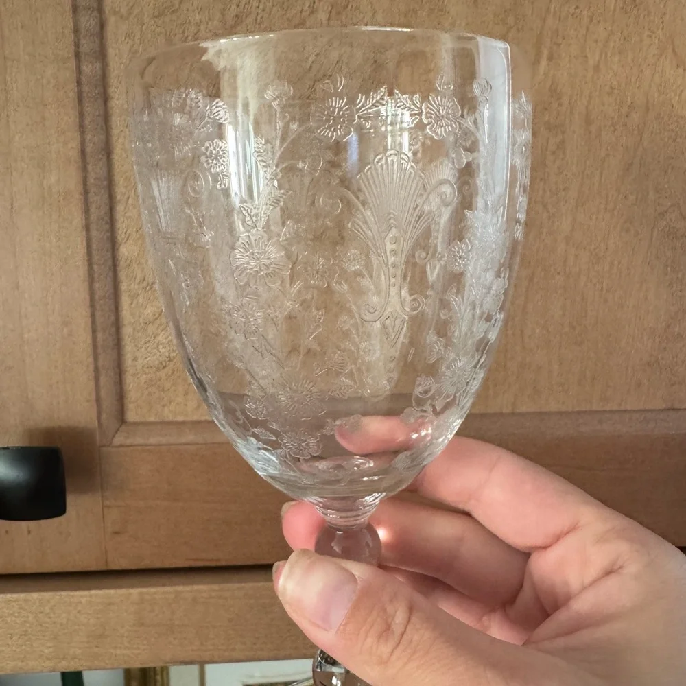 Duncan&Miller First Love Wine Goblet 6 3/4” Vintage Floral Etched Set of 3 - Picture 8 of 10
